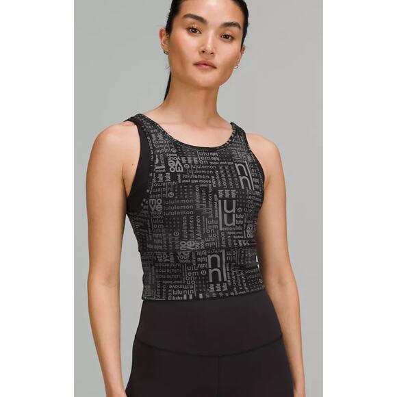 NWT Lululemon Power Pivot Everlux Tank Motif Women's 4 Black Logo Print - Picture 2 of 8